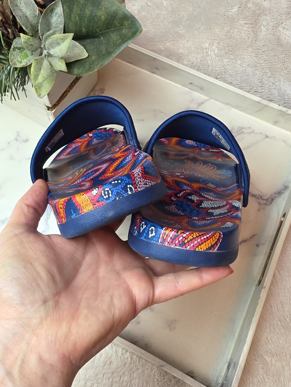 ADIDAS x FARM RIO Adilette Comfort Slide Sandal Mystery Blue/Hi-Res Yellow Sz 10 - Picture 8 of 12